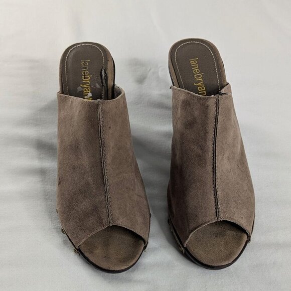 Lane Bryant Tan Faux Suede Studded Platform Block Heel Open Toe Sandals - Picture 2 of 7